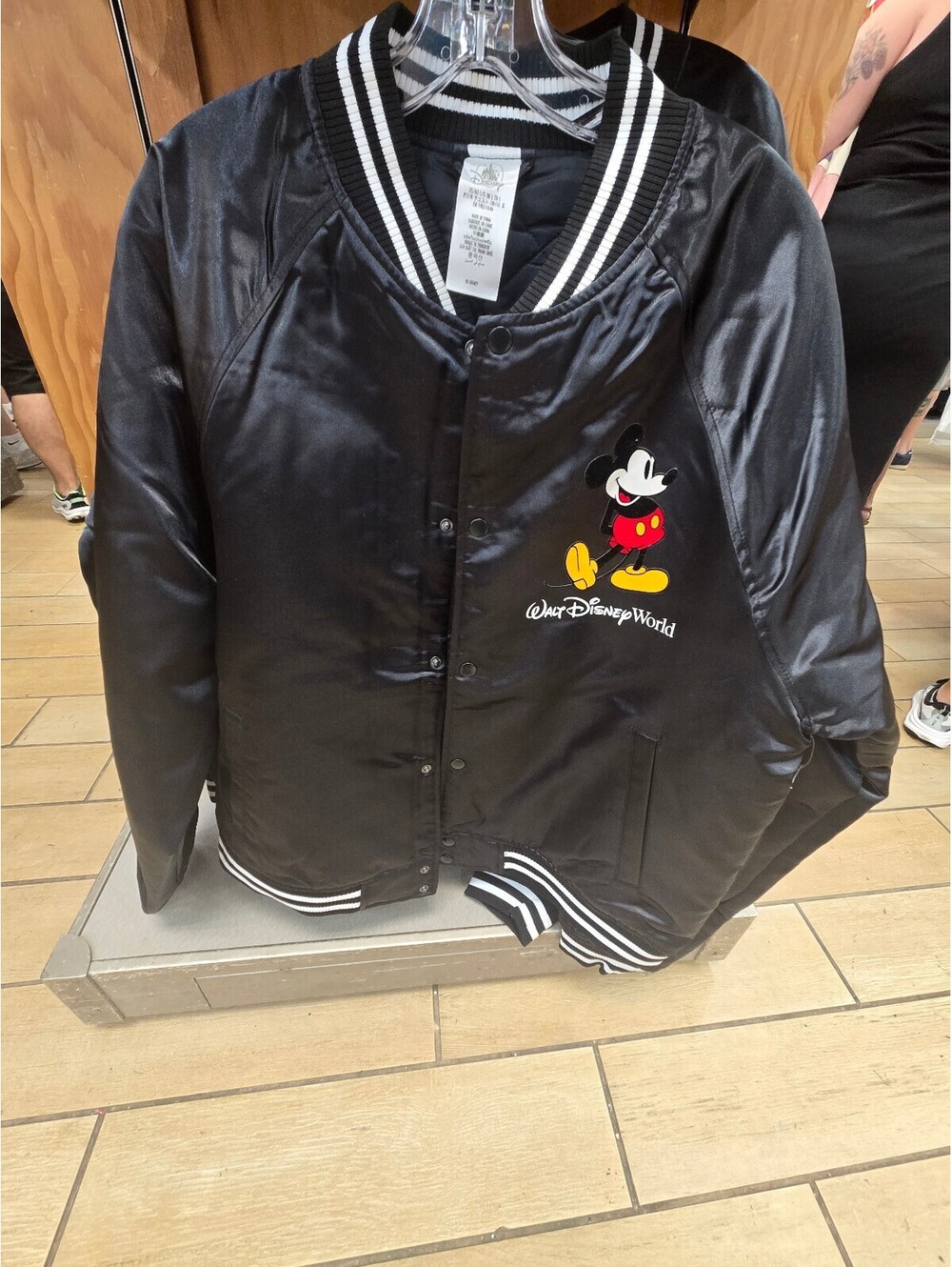 Walt Disney World Black Satin Mickey Mouse Bomber Jacket Size Large